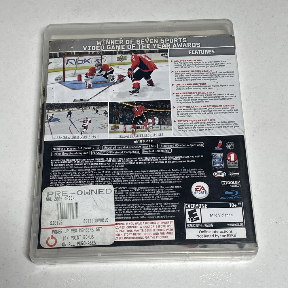 NHL 09 PlayStation 3 PS3 Video Game Complete Case Manual Disc EA Sports Hockey